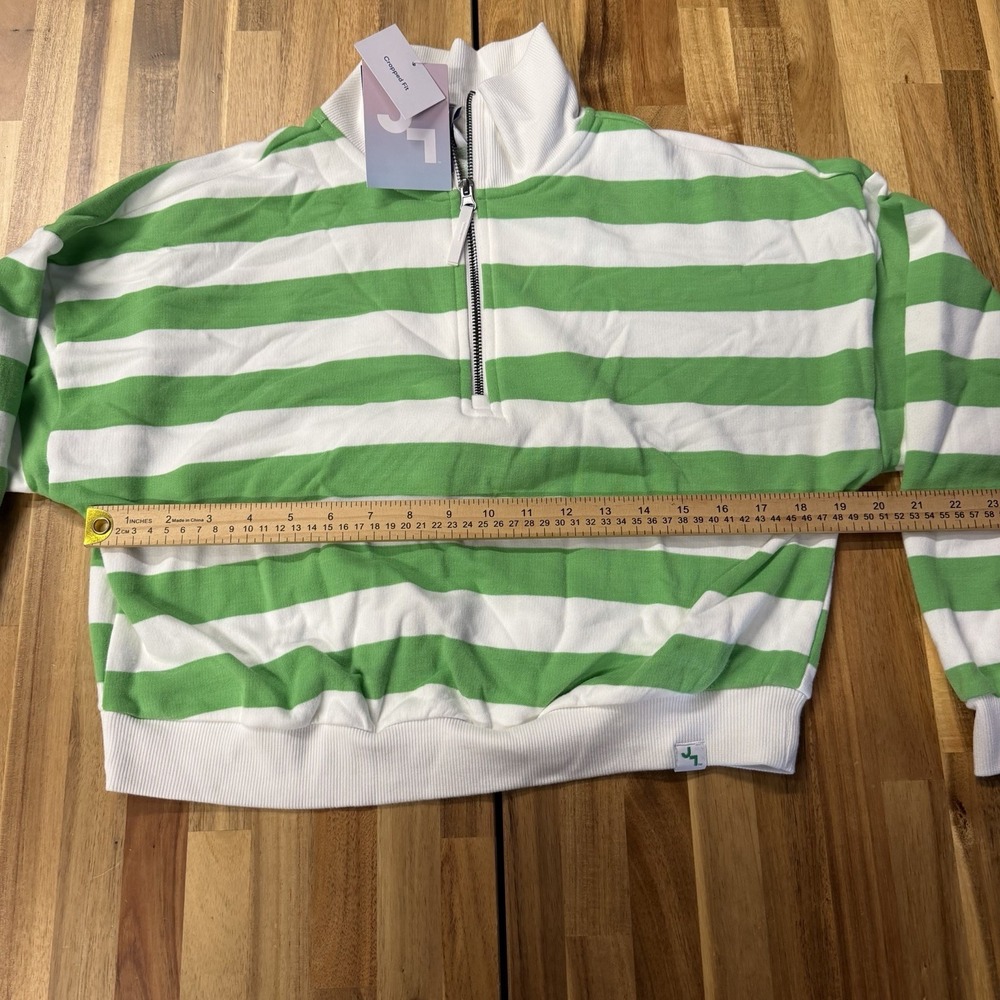 NWT JoyLab Cropped Fit Green White Striped Womens Pullover Sweater Size S - Picture 6 of 8